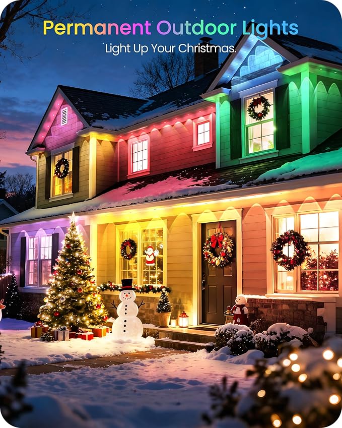 Permanent Outdoor Lights, 120 FT RGB & White Eaves Light with 72 LED Lights, App/Remote Control, IP65 Waterproof Christmas String Lights for Daily, Festival, Party, Holiday Decor W03EL05