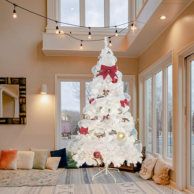 BESTHLS 10ft White Christmas Tree Premium Artifical Pine Christmas Tree with Soild Metal Stand and Decorations Fit for Indoor Outdoor,2150 Tips (10 feet White)