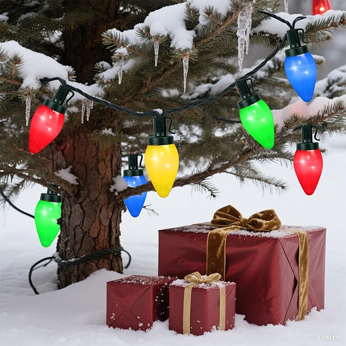 C7 60 LED Battery Operated Christmas Lights,Battery Powered Multicolor Waterproof Bulbs,21.3 FT 8 Modes with Auto On/Off Time for Xmas Tree Garden Patio Indoor Outdoor Christmas Decorations