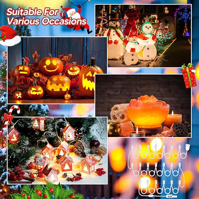 1Pack Accessory Cord with 20LED Light Bulbs and Outlet, Christmas Village Light 32.4FT String lights Cord 2Fuse C7/E12 Base Christmas Village Accessories for Halloween Christmas Village Houses