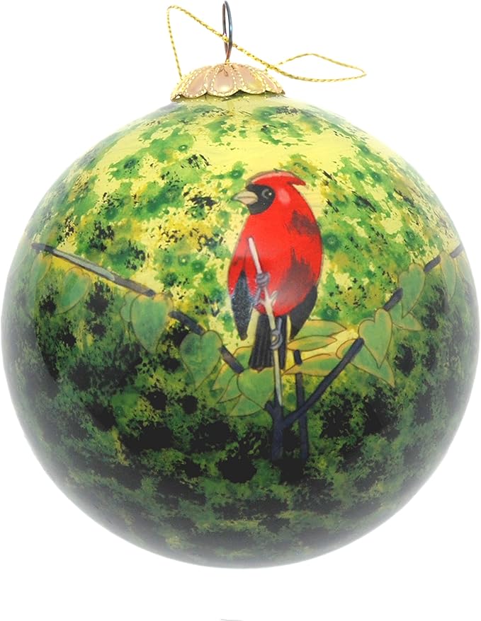 Blown Glass Christmas Ornament | Red Cardinal | Hand Painted Inside | Original Art | Includes Gift Box