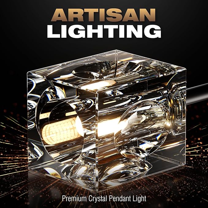 Dining Room Light Fixture,Gold Modern Crystal Chandelier Rectangular Pendant Light with 8 Light Farmhouse Chandeliers for Kitchen Island Dining Room Living Room Bedroom