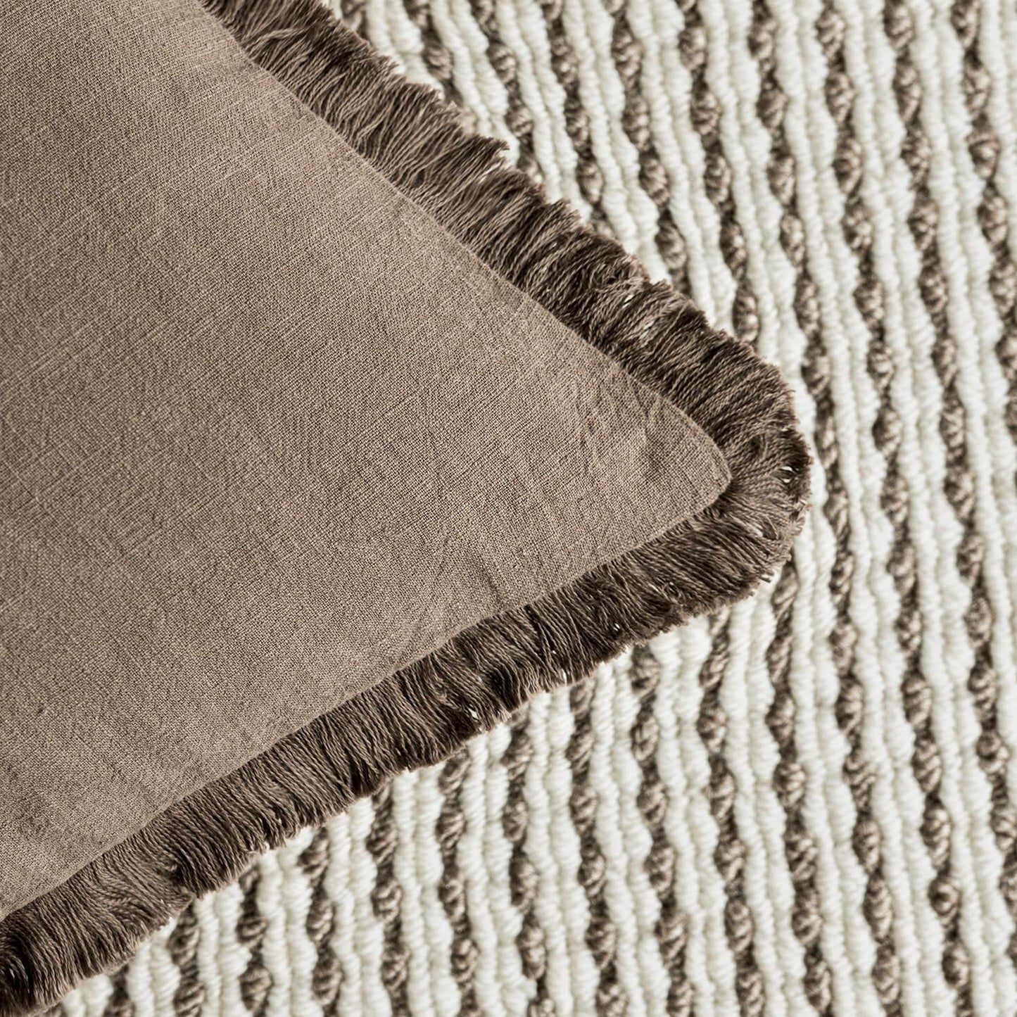 Foindtower Set of 2 Decorative Linen Fringe Lumbar Throw Pillow Covers Boho Farmhouse Cushion Cover with Tassels Soft Accent Pillowcase for Couch Sofa Bed Living Room Home Decor,12×20 Inch,Light Brown