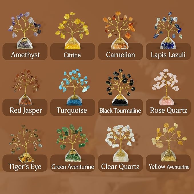 YATSKIA Pyramid Crystal Tree of Life, Birthday Gifts for Women, Crystals and Healing Stones, Home and Office Crystal Decor, Feng Shui Decor, House Warming Gifts New Home (Set of 12 Small Trees)