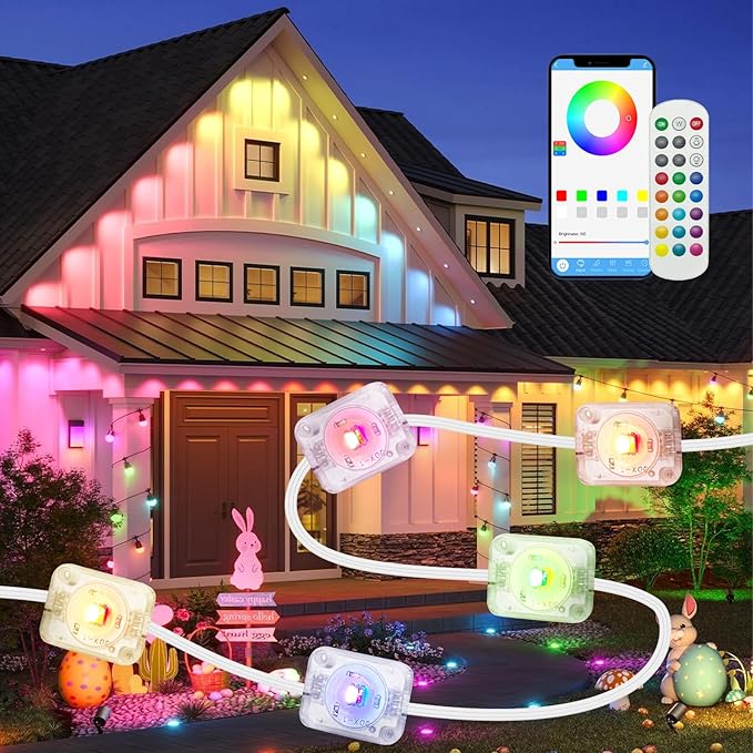 100FTPermanent Outdoor RGB Lights, LED Eaves Lights,IP67 Waterproof Light for House,Smart LED with App/Remote Control for Outdoor Decor,Garden Decor,Party,Holiday
