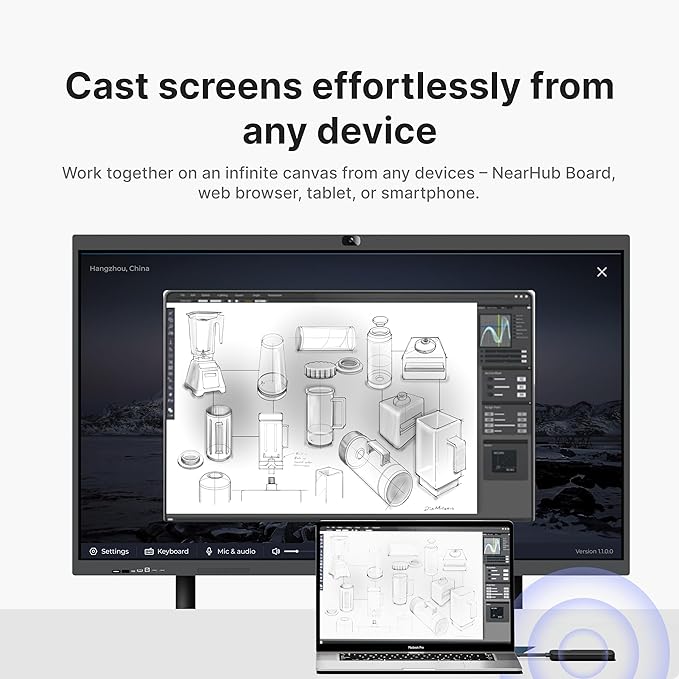 NearHub Board S Pro 55" Windows 11 Smart Interactive Whiteboard 4K UHD Touchscreen, 16GB RAM + 128GB Storage,Built-in 4K Camera+8 Mics+2 Speaker,Native Zoom Rooms & Microsoft Teams (Board+Wall Mount)