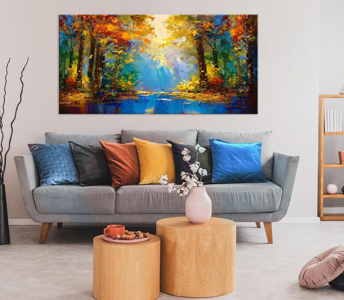 LASMOND Beautiful Colorful Forest Scenery Landscape Wall Art Decor Artwork for Bedroom Living Room (48x24 Inches)