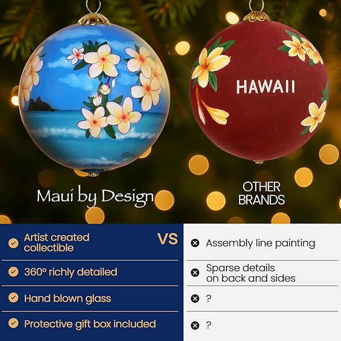 Collectible Hawaiian Christmas Ornament - Morning Glory White Plumeria MP/H