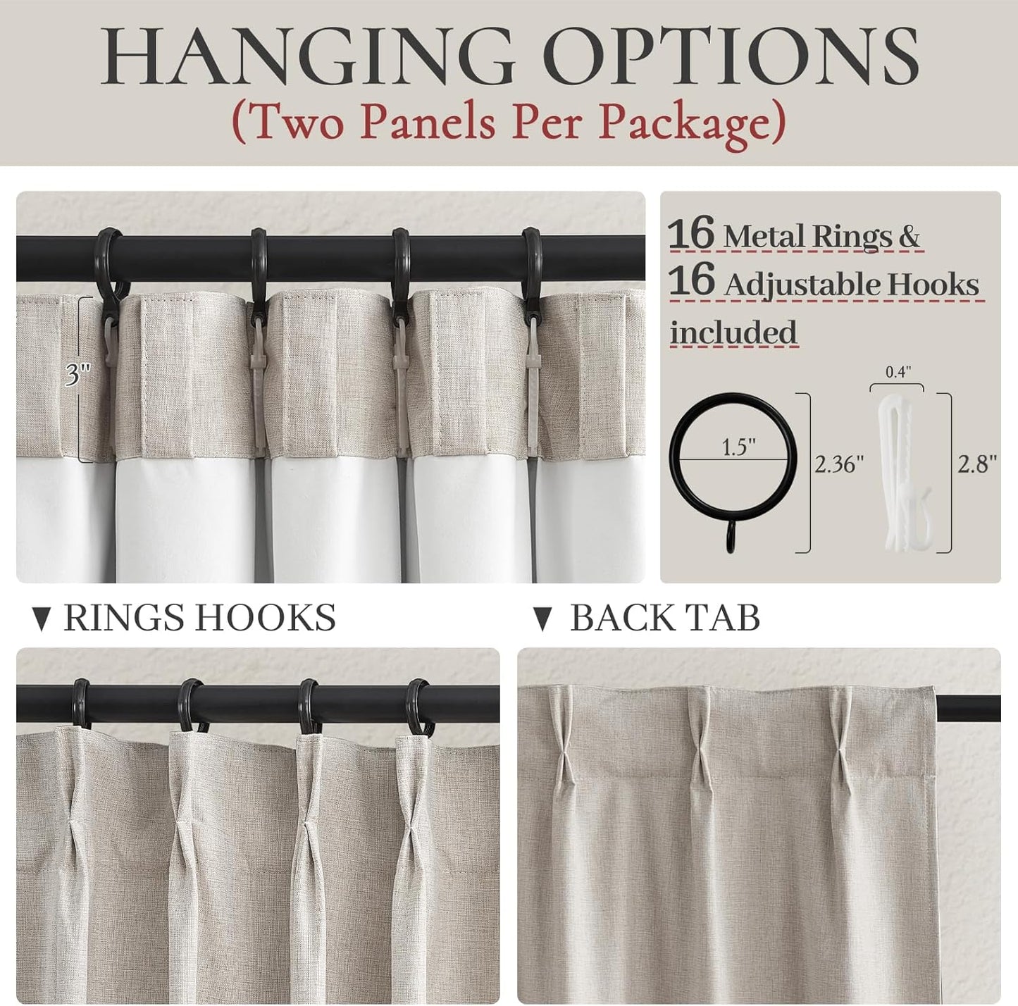 Kitchen Blackout Curtains 45 Inch Length, Basement Curtains for Small Blackout 46 inch Window Treatment Flax Linen Cafe Thermal Insulated Energy Efficiency Drapes for Bedroom Bathroom (40"Wx2 Panels)
