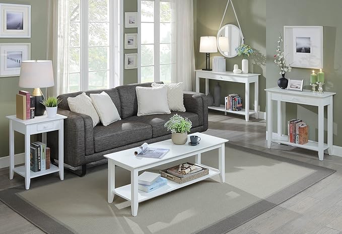 Convenience Concepts American Heritage End Table with Drawer and Shelf, White