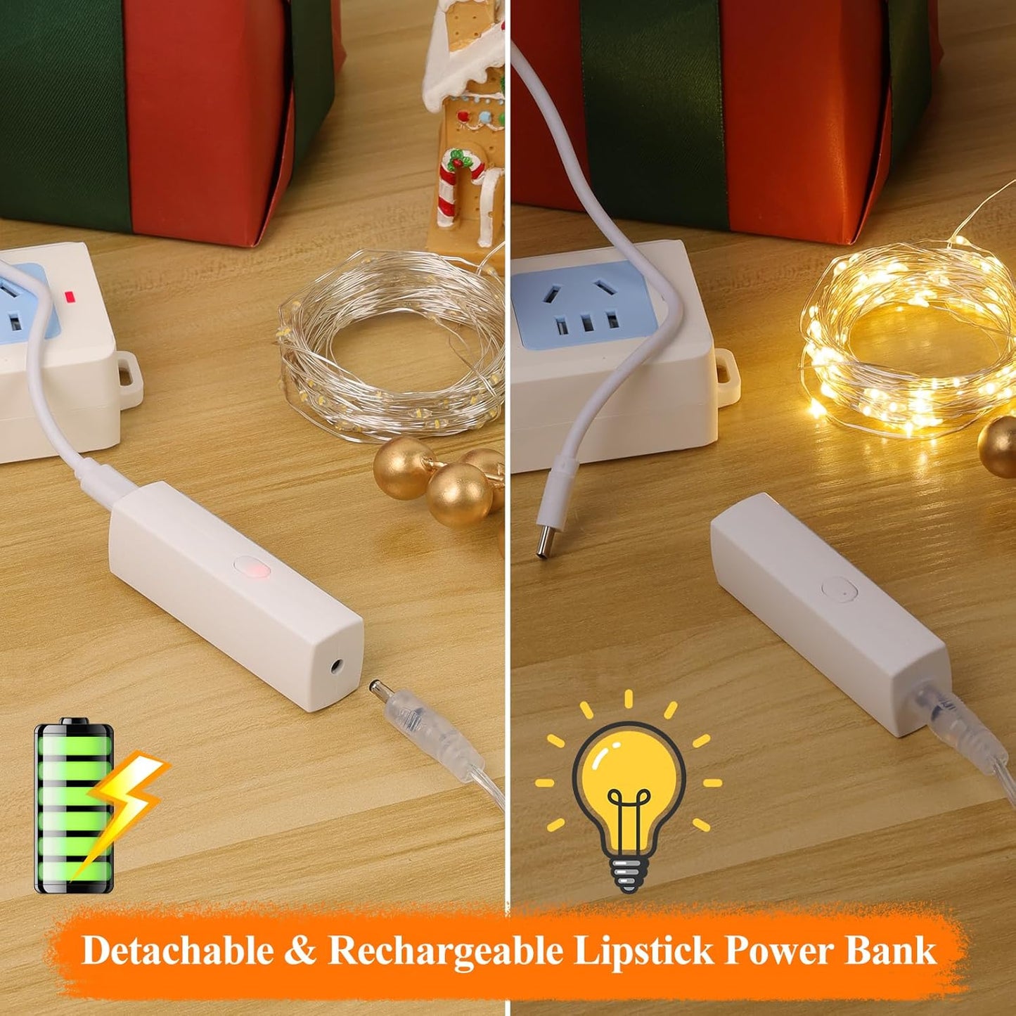 Lipstick LED Fairy Lights Battery Operated, Twinkle Lights with Timer, Rechargeable Mini String Lights for Bedroom, Christmas Decorations, Wedding, Vine, Centerpiece Table Decor (10M/33FT Warm White)