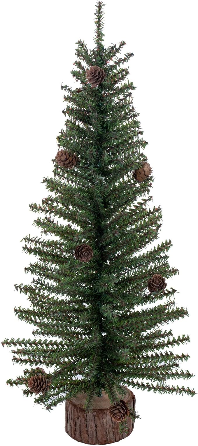 Vickerman 24" Caramel Pine Artificial Christmas Tree Unlit - Seasonal Indoor Home Decor with Decorative Wood Base - Realistic Looking Tree - Reliable and Durable