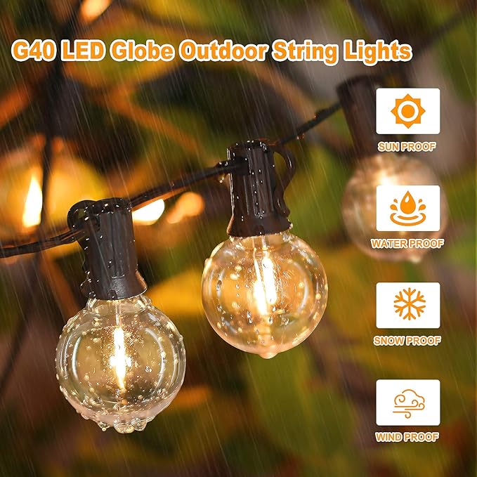 Bosceos 50FT Outdoor G40 LED Globe String Lights Dimmable Waterproof Shatterproof Light Strings with 25 Bulbs Connectable Commercial Hanging Lights for Christmas Patio House Backyard Balcony Party