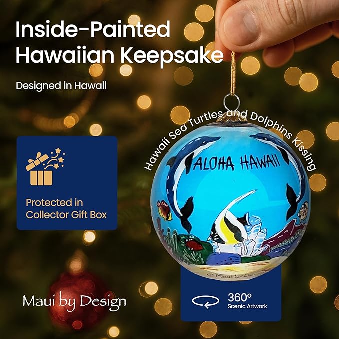 Collectible Handpainted Kissing Turtles and Dolphins Aloha Hawaii Ornament NKD/H