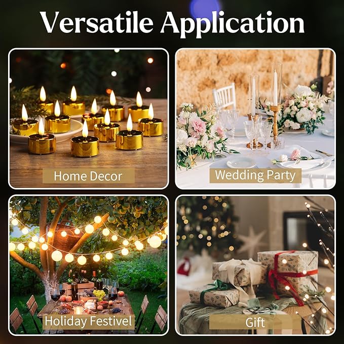 Eywamage Gold Christmas LED Tealights with Remote Batteries, Flickering Flameless Tea Lights Votive Candles Set of 12