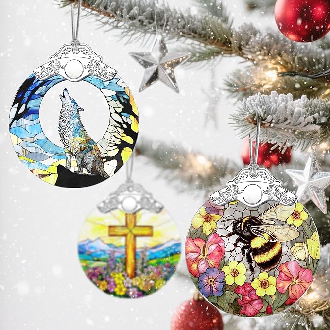 Christmas Ornaments: Stained Glass Ornament, Christmas Tree Ornament, Hanging Ornaments for Home Decor & Xmas Tree Decorations – Exquisite Holiday Decor, Gifts & Holiday Present - Wolf