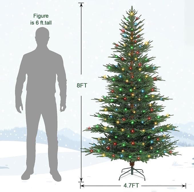 8 FT Pre-Lit Artificial Christmas Tree with 400 Dual-Color LEDs & Timer, 890 Realistic Branch Tips, Metal Stand for Holiday Home Christmas Decorations