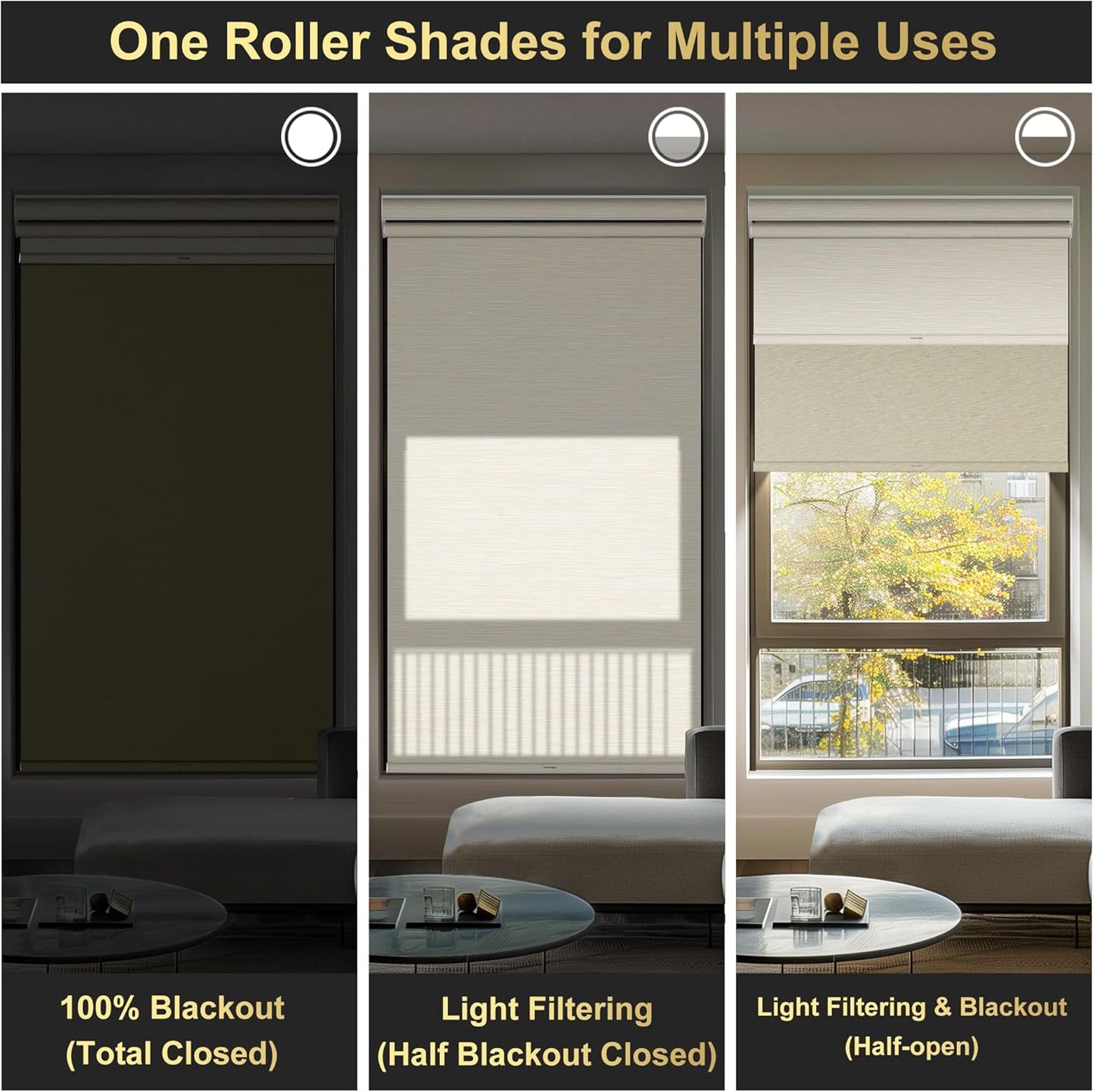 BERISSA Cordless Dual Roller Shades with Cassette Valance,Double Window Shades Blackout and Light Filtering Shades,Day and Night Roller Shades for Home Office Door.Striped Jacquard Beige.46 W x 48" H