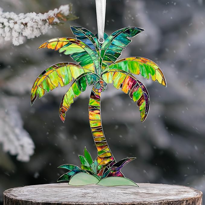 AVERXO Beach Ornament for Christmas Decorations - 2D Flat (Not 3D) Acrylic Tropical Christmas Ornaments 2025 - Beach Gifts for Women, Ocean Gifts for Beach Lovers, Stocking Stuffers Palm Tree Ornament