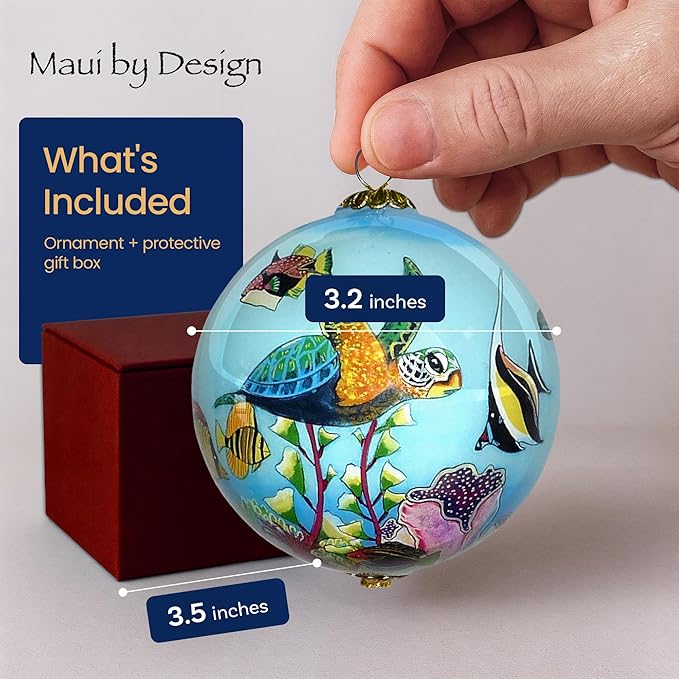 Collectible Hand-Painted Maui Sea Turtles and Tropical Fish Christmas Ornament HF/M