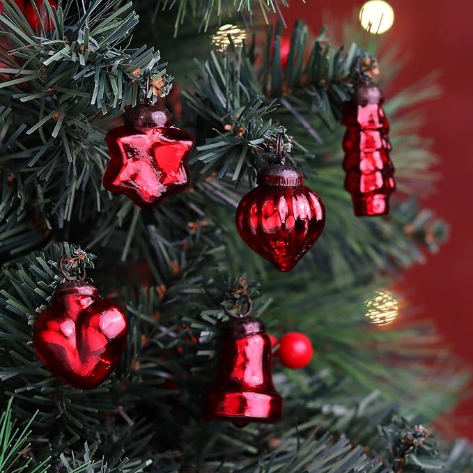 IndianShelf 25 Pieces Red Glass Vintage Christmas Ornaments Mini Bulk Decorative Ornaments for Halloween, Christmas Tree, New Year, Valentine Day, Holidays, Event and Wedding ( 25 * 1 Boxes)