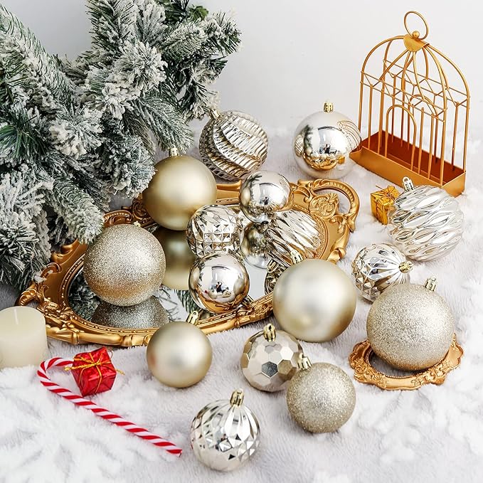 XmasExp Christmas Ball Ornaments (1.57", Champagne Gold) 24ct Christmas Ball Ornaments Shatterproof Xmas Tree Hanging Balls Decorations Perfect for Holiday Wedding Christmas Decor