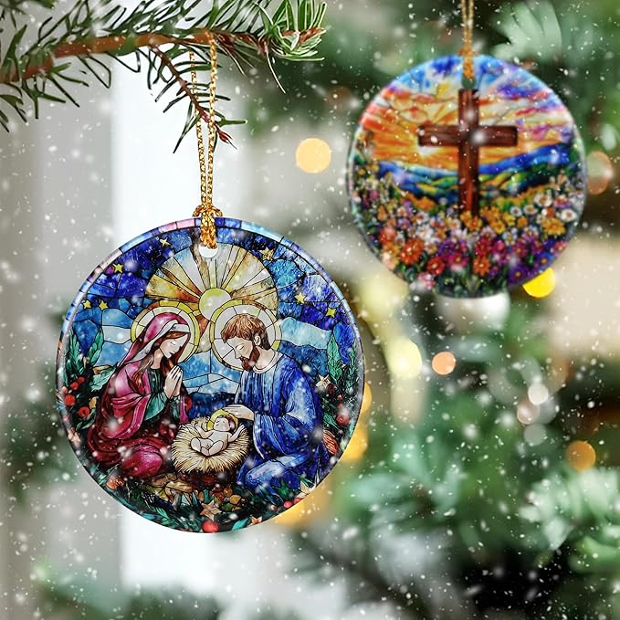 Nativity Scene Ornament: Christmas Ornaments, Religious Christmas Decorations for Tree, Catholic Ornament & Christian Holiday Decor | Religious Gifts, Christian Gifts - Design D