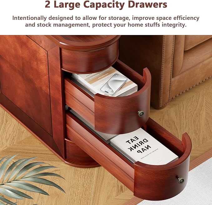 ROOMTEC Solid Wood End Table with Charging Station,Narrow Side Table with USB Ports and Outlets,No Assembly,Slim Chair Side Table,Narrow Sofa Side Table for Living Room Bedroom(2 Pack)