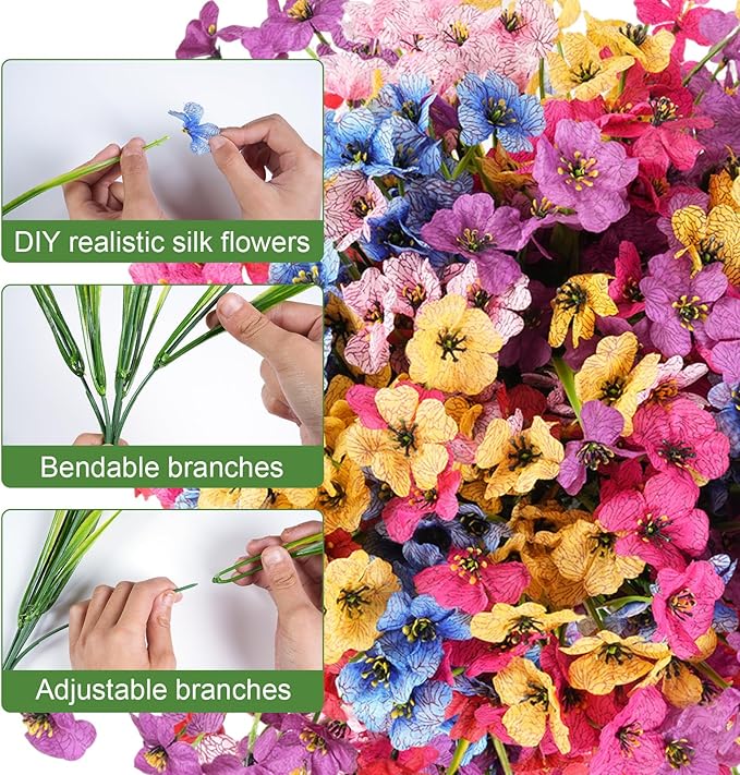 Artificial Flowers for Outdoor Faux Plants for Spring Summer Decoration, UV Resistant Realistic Silk Plastic Fake Flowers Garden Porch Patio Balcony Yard Front Home Decor, 24 Bundles