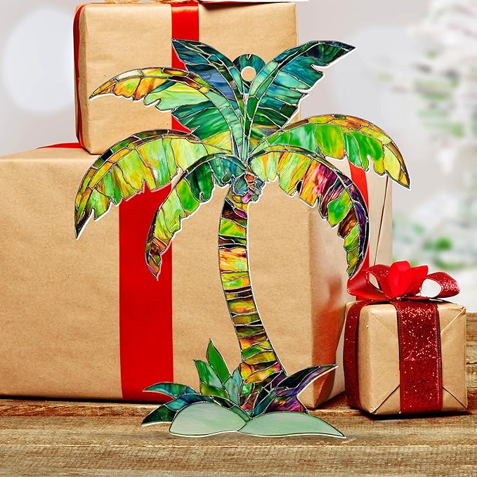 AVERXO Beach Ornament for Christmas Decorations - 2D Flat (Not 3D) Acrylic Tropical Christmas Ornaments 2025 - Beach Gifts for Women, Ocean Gifts for Beach Lovers, Stocking Stuffers Palm Tree Ornament