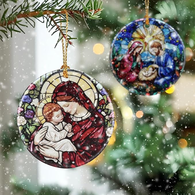Virgin Mary Ornament: Christmas Ornaments, Religious Christmas Decorations for Tree, Catholic Ornament & Christian Holiday Decor | Religious Gifts, Christian Gifts