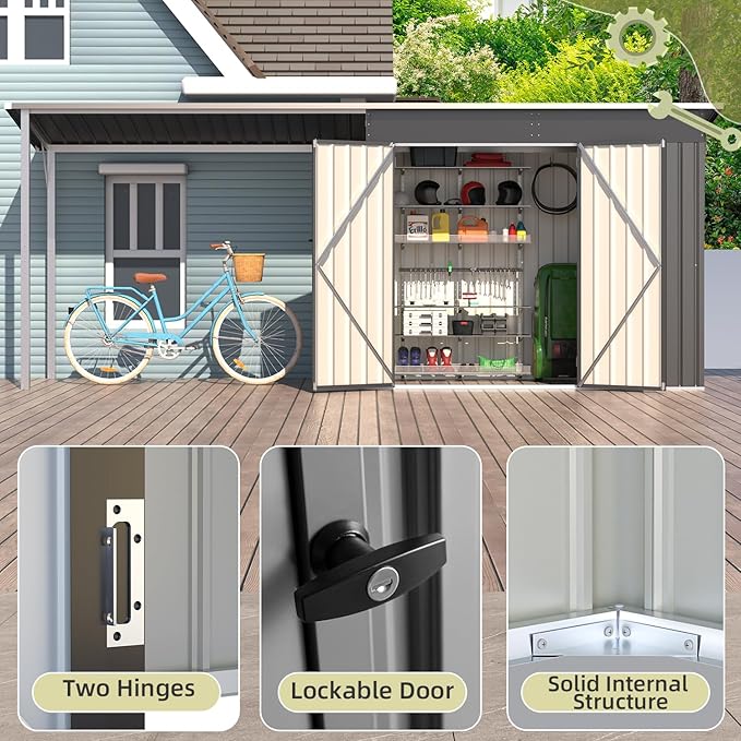 AECOJOY 14x4FT Metal Lean to Shed with Open-Sided Pergola, 4'x8' Outdoor Storage Shed & 6'x4' Attached Hardtop Gazebo Combo, 56 Sq.Ft Covered, 2-in-1 Small Sheds & Outdoor Storage for Patio, Backyard