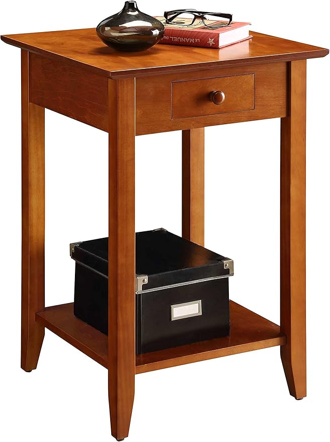 Convenience Concepts American Heritage End Table with Drawer and Shelf, Cherry, 18 in x 18 in x 26 in