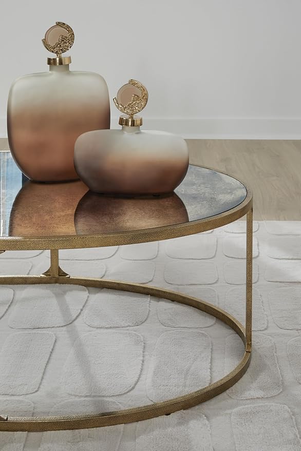 Signature Design by Ashley Korajane Transitional Metal Coffee Table with Tempered Glass Top, Metallic