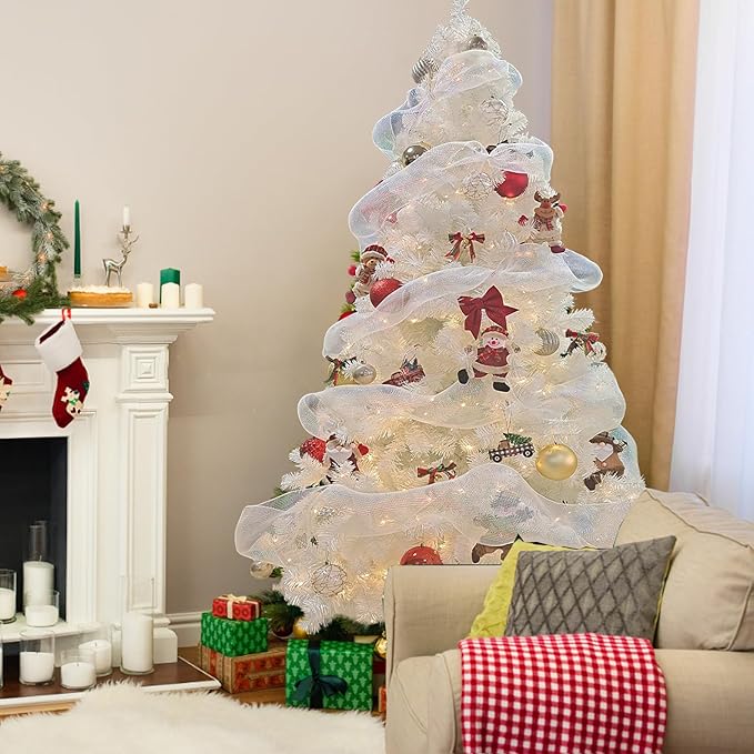 BESTHLS 6 feet White Christmas Tree Artificial Christmas Pine Tree for Holiday Decoration with Metal Stand and 800 Branch Tips White
