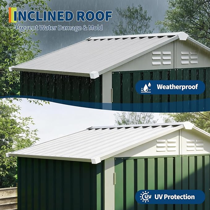 6x4 FT Outdoor Storage Shed, Garden Tool Storage Shed with Sloping Roof and Double Lockable Door, Outdoor Sheds with Panel Protection for Backyard Garden Patio Lawn,Green