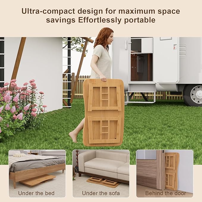 Folding Coffee Table for Living Room, 31.5 in Foldable Floor Table, Bamboo Low Coffee Tables for Small Spaces, No Assembly, Lightweight Simple Storage for Apartment, Sunroom (Wood)