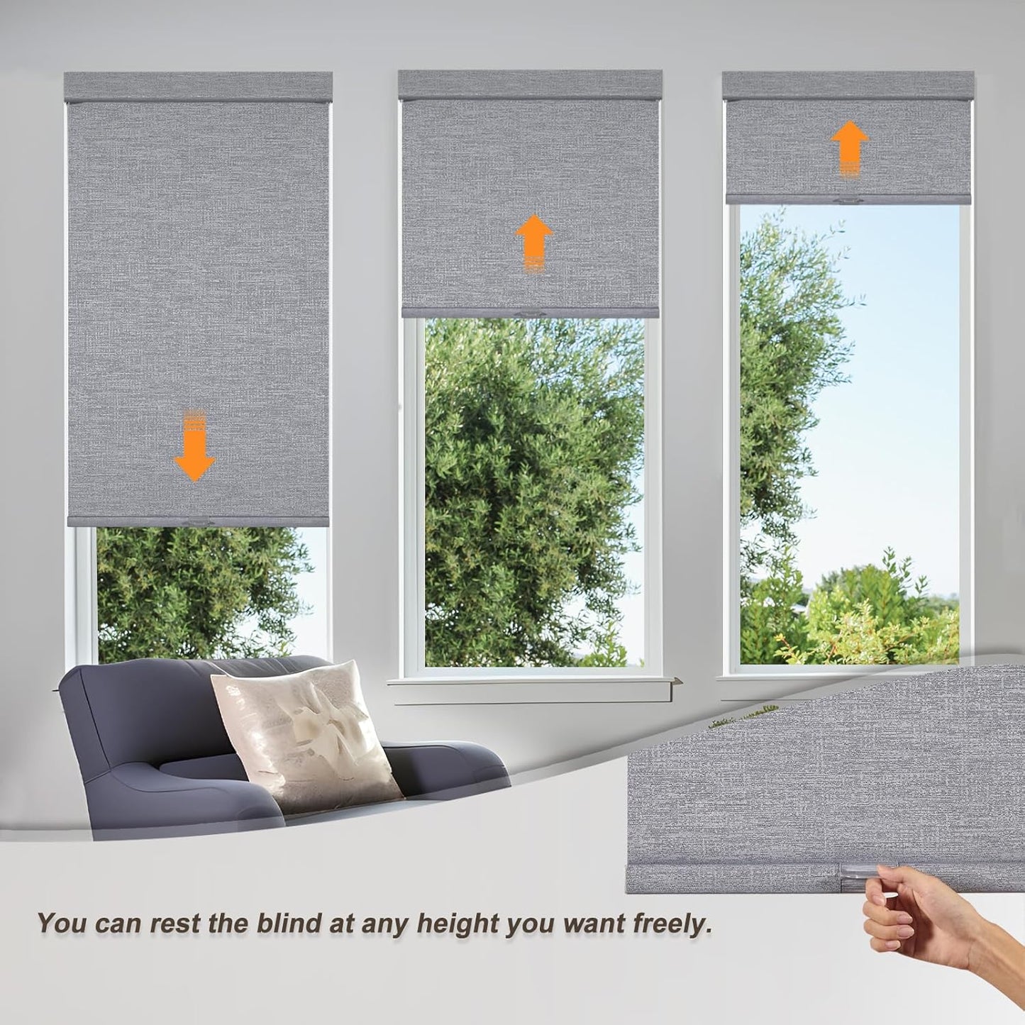 Persilux Blackout Roller Shades for Indoor Windows with Upgraded Cassette, Cordless Shades Window Blinds Pull Down for Doors, Easy to Install for Office/Living Room/Bedroom, Grey(58.5" W x 56" H)