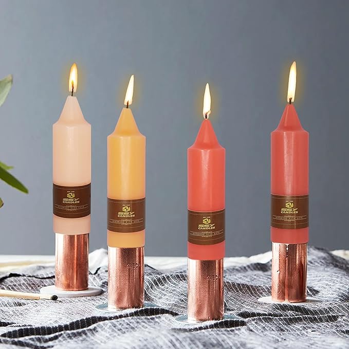 5 Inch Short Taper Candle Candlesticks Unscented Handmade Set of 4 Smokeless Long Burning Twisted Candlesticks for Thanksgiving Day Home Decoration Wedding(Orange)