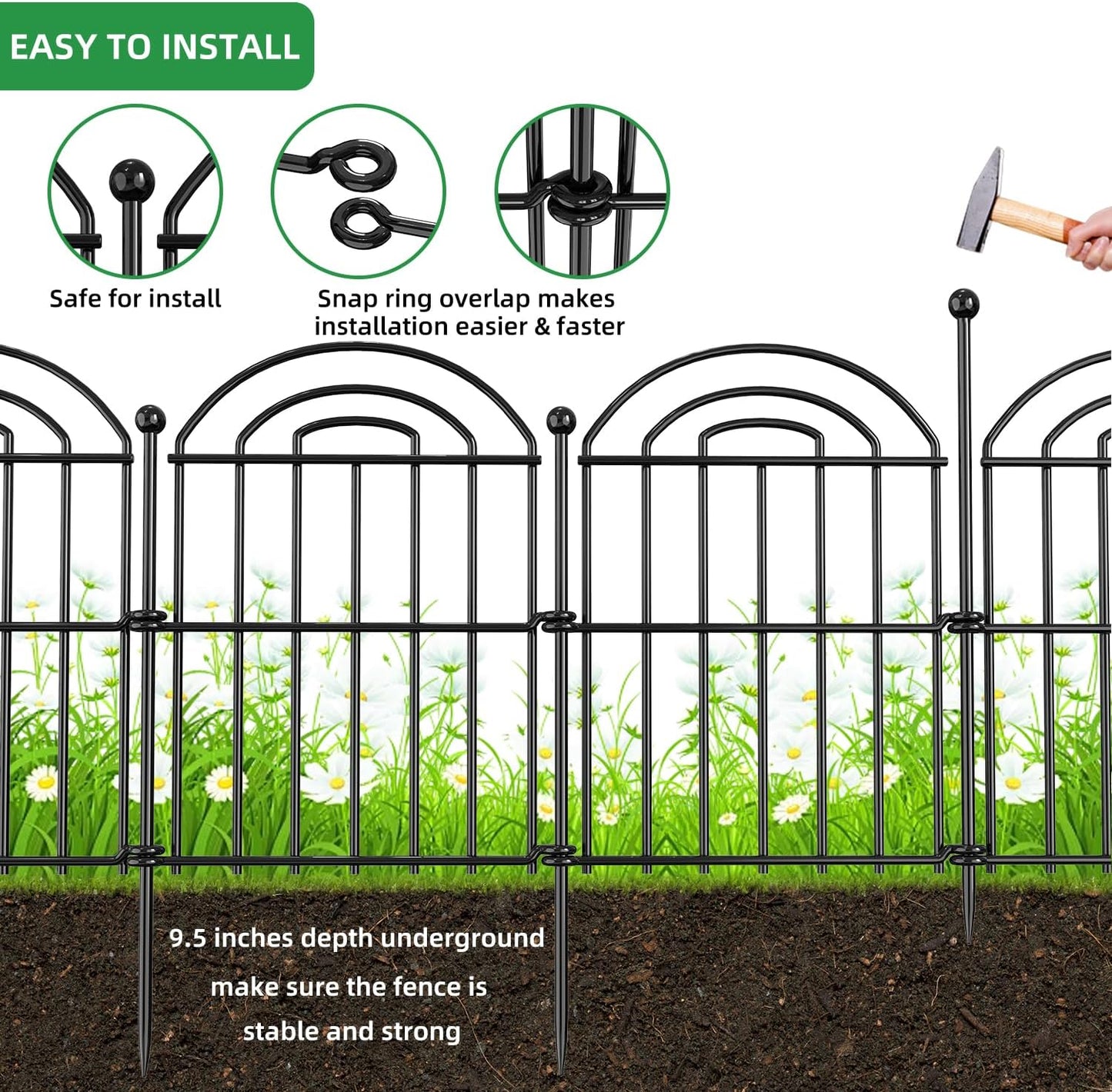 Decorative Garden Fence, 17in(H) x19.5ft Rustproof Metal No Dig Fence Animal Barrier Fence for Dog Rabbit, Wire Border Panel Fencing for Yard Patio Outdoor Decor 18 Pack.