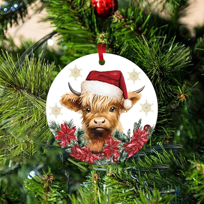 Dlzdn Highland Cow Christmas Ornament Double Sided Printing Acrylic Xmas Keepsake Decorations Christmas Tree Decoration Gifts for Women