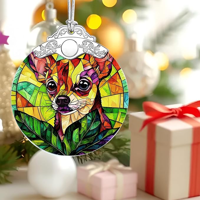 Chihuahua Stained Glass Ornament, Christmas Ornaments – Christmas Tree Decorations, Holiday Decor, Stocking Stuffer, Gift Idea, Gifts for Pet Lover, Dog Lover, and Dog Owner
