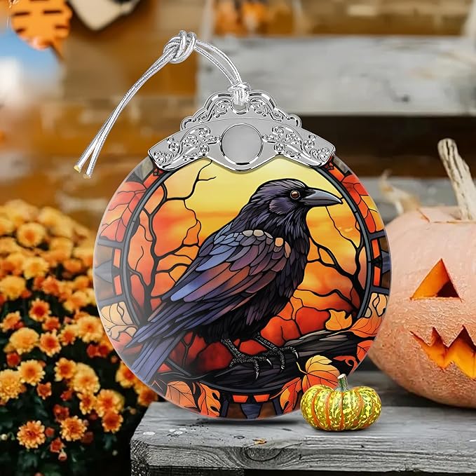 2025 Ornaments for Christmas Tree, Zmoicky Stained Glass Hanging Ornament, Christmas Ornaments Clearance, Gift Exchange Ornament, Bauble Present - Crow