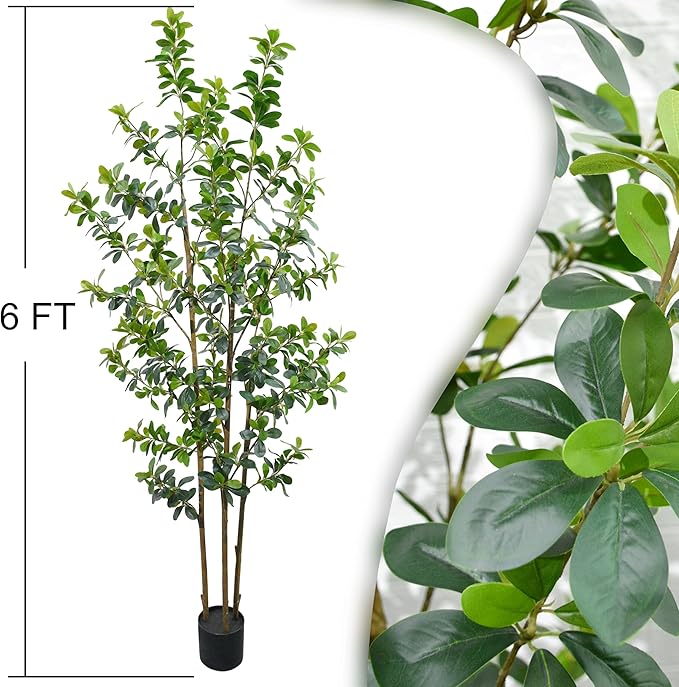 Premium 3 Main Trunks 6 ft Faux Black Olive Tree, Realistic Olive Trees Artificial Indoor, Low-Maintenance Fake Tree, Ideal Artificial Tree for Home Office Décor