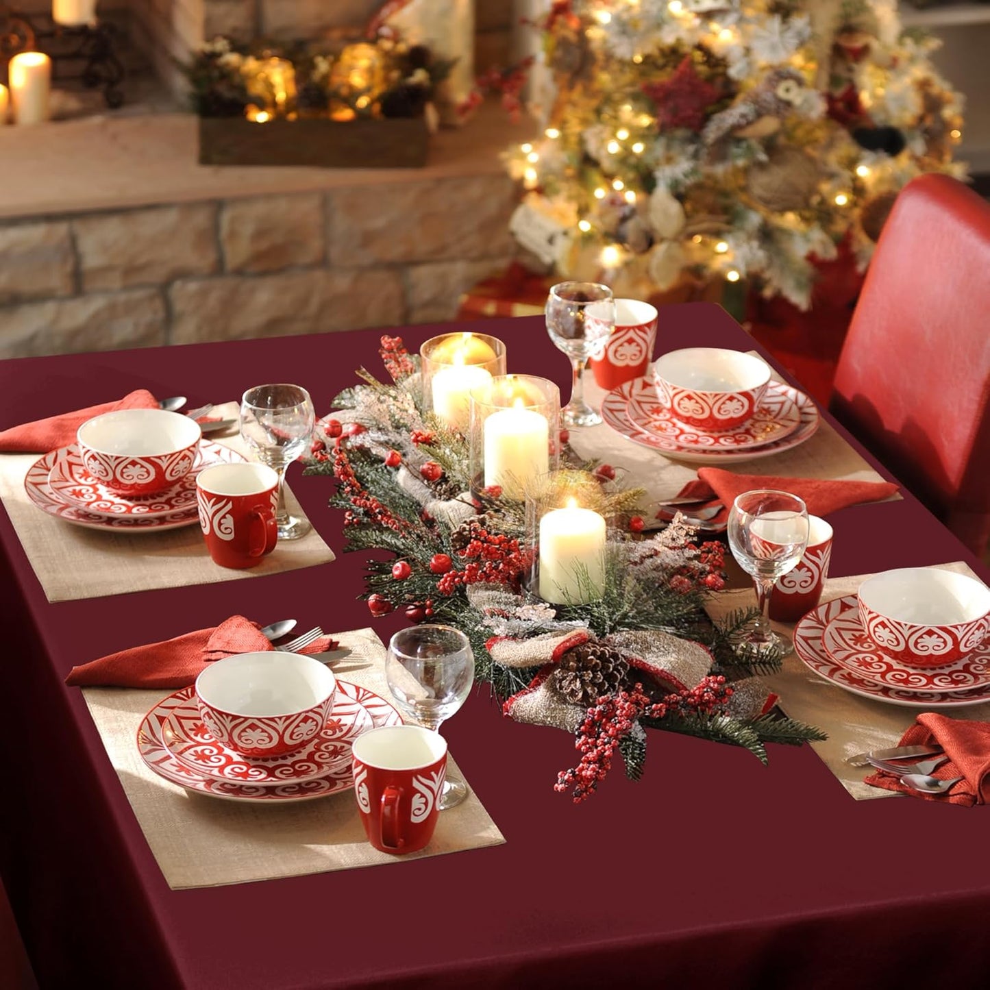 sancua Rectangle Tablecloth - 54 x 78 Inch - Stain and Wrinkle Resistant Washable Polyester Table Cloth, Decorative Fabric Table Cover for Dining Tables, Buffet Parties and Camping, Burgundy