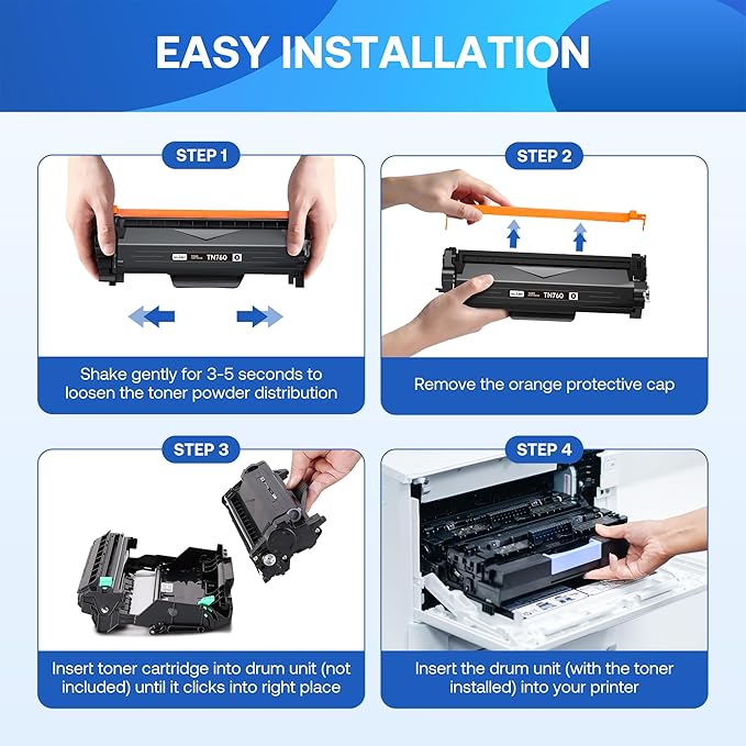 Compatible Toner Cartridge Replacement for Brother TN760 TN-760 TN730 with HL-L2350DW HL-L2370DW MFC-L2750DW DCP-L2550DW Printer (Black 4 Pack)