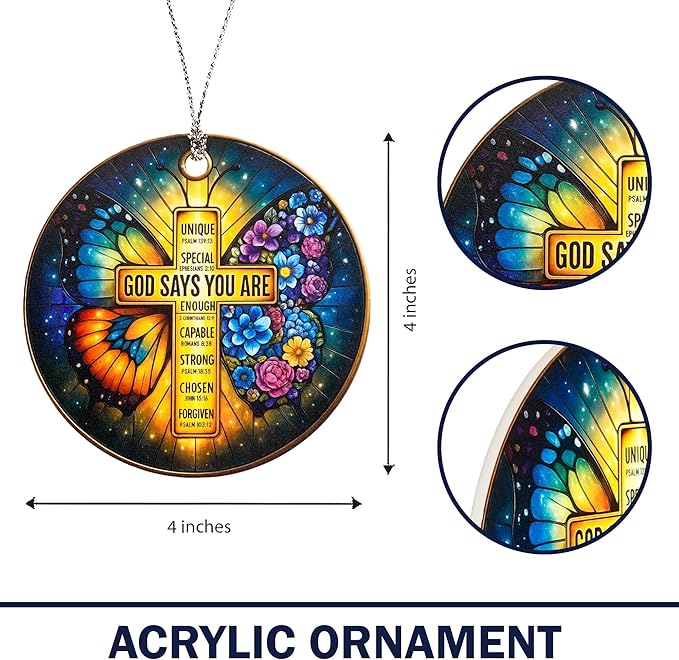 Christian Gifts for Women Faith - You are Xmas Hanging Ornaments - Butterfly Cross Ornament - Catholic - Religious - Spiritual Gift for Her Wife Ladies Queen