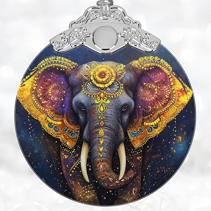 Christmas Decorations Ornaments, Stained Glass Ornament, Christmas Tree Ornaments, 2025 Gift Ornament, Xmas Gift for Friend Family Coworker - Elephant