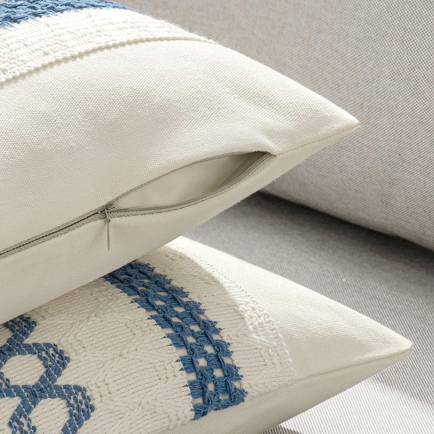 MIULEE Set of 2 Coastal Blue Boho Decorative Pillow Covers 16x16 Inch Farmhouse Rustic Couch Throw Pillows Modern Cotton Cushion Covers Retro Cute Macrame Woven Home Decor for Bed Sofa Chair
