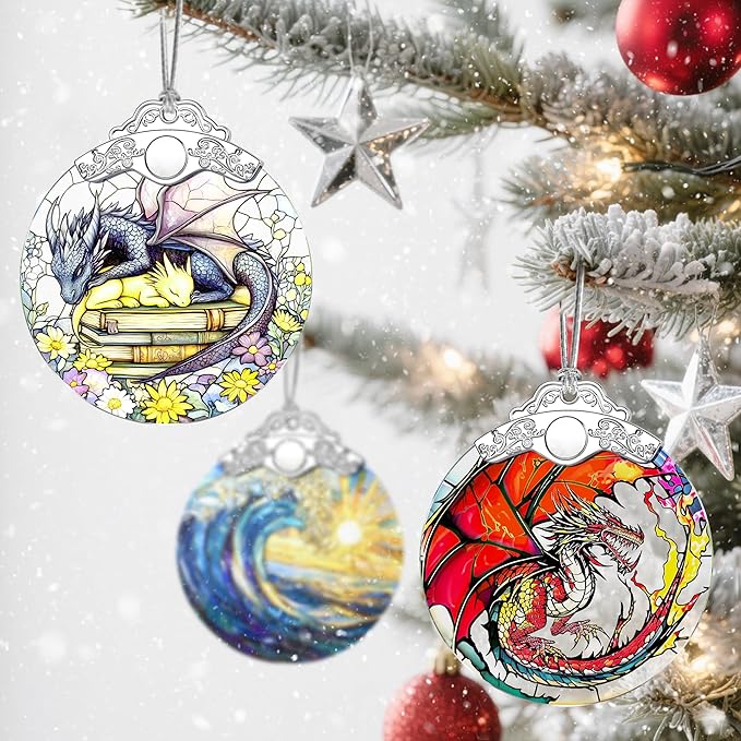 Christmas Ornaments: Stained Glass Ornament, Christmas Tree Ornament, Hanging Ornaments for Home Decor & Xmas Tree Decorations, Exquisite Holiday Decor, Gift & Holiday Present - Dragon of Book